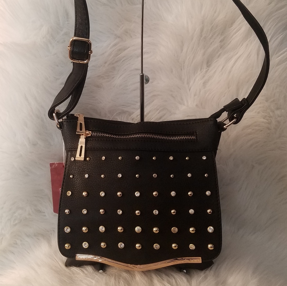 BLACK RHINESTONE STUDDED BODY SLING